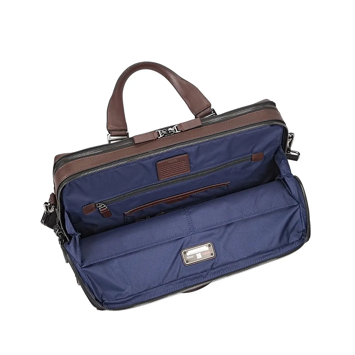 Horton Double Zip Briefcase Brown Pebbled