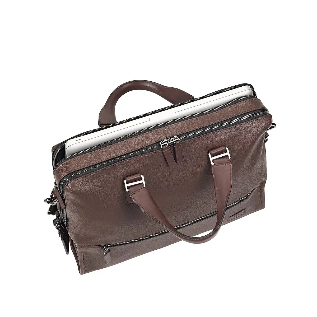 Horton Double Zip Briefcase Brown Pebbled