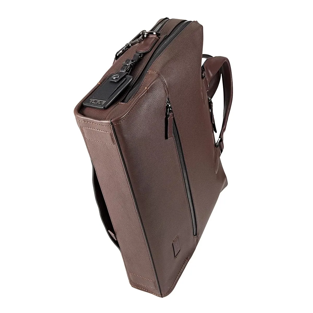Horton Double Zip Briefcase Brown Pebbled