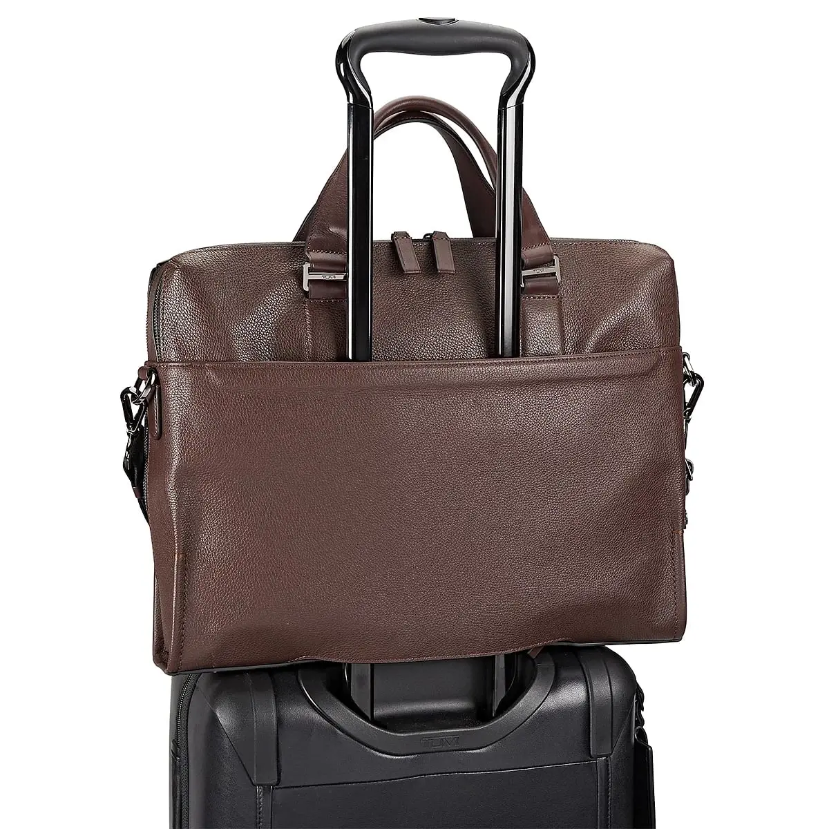Horton Double Zip Briefcase Brown Pebbled