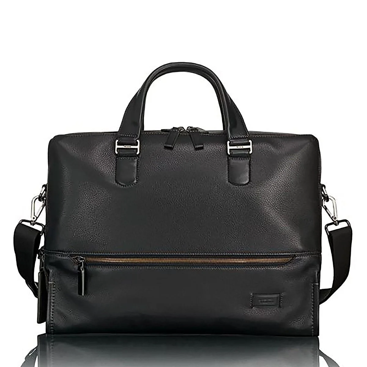 Horton Double Zip Briefcase Black Pebbled