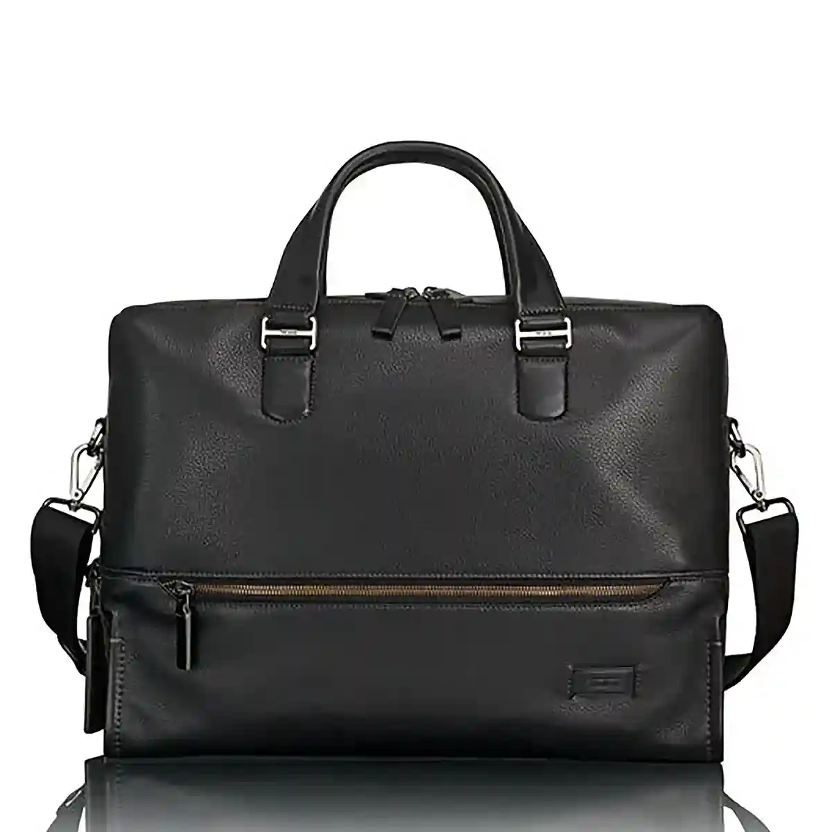 Horton Double Zip Briefcase Black Pebbled