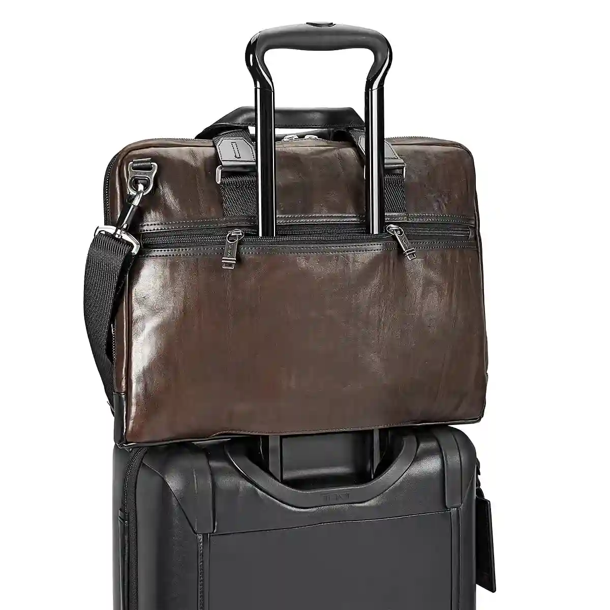 Aviano Slim Leather Briefcase Dark Brown