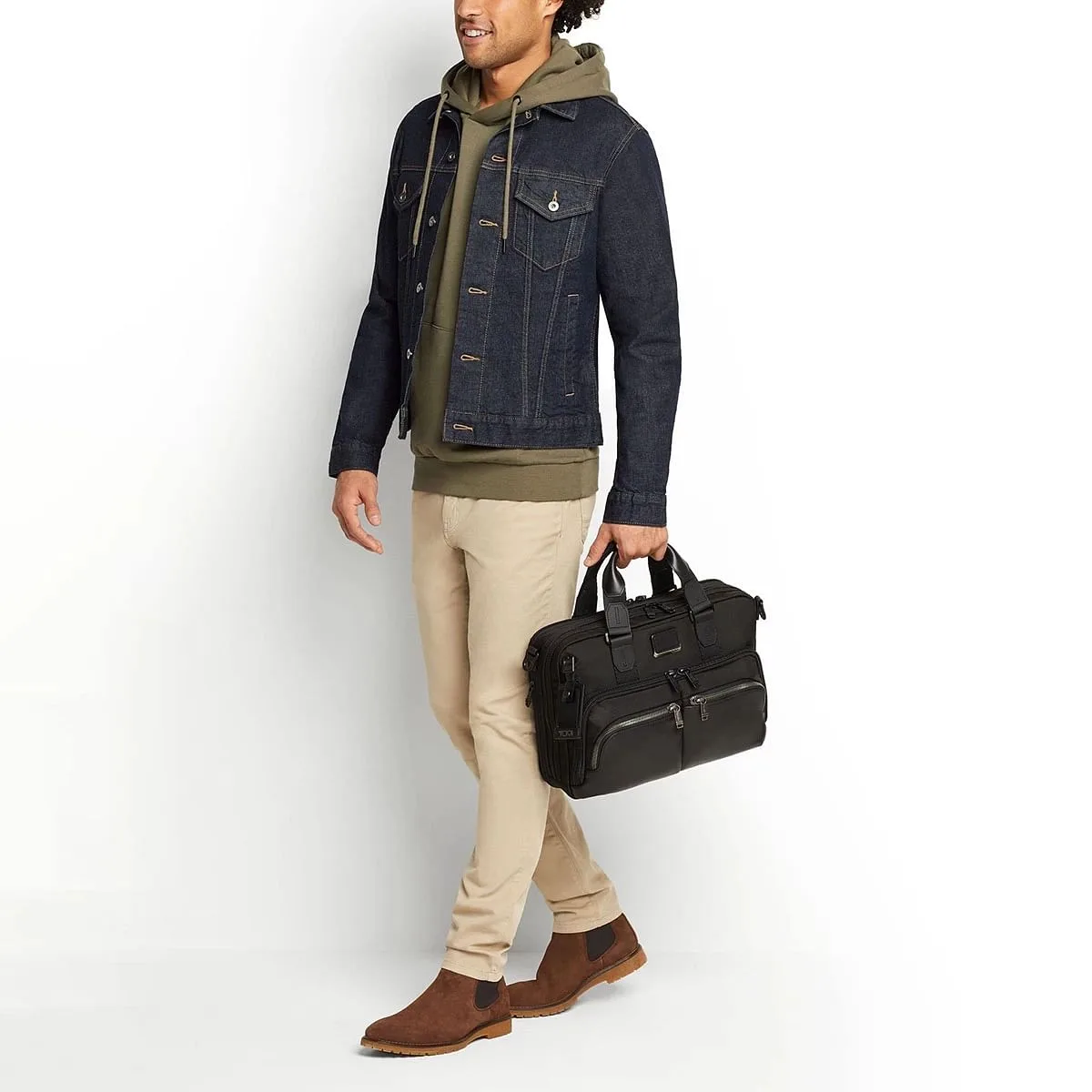 Alpha Bravo Albany Slim Commuter Leather Briefcase
