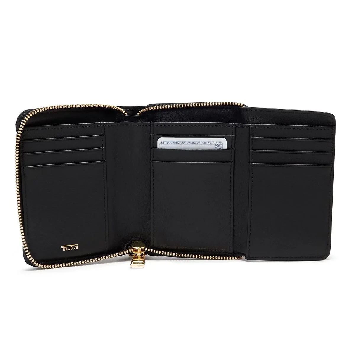 Tri-Fold Zip-Around Wallet Black/Gold