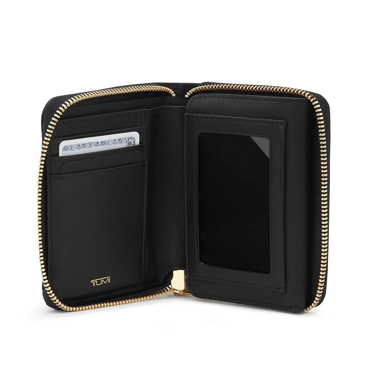 Tri-Fold Zip-Around Wallet Black/Gold