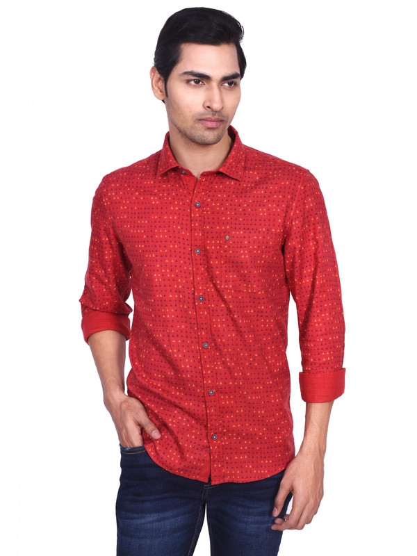 Turtle | Red Printed Casual Shirt 0