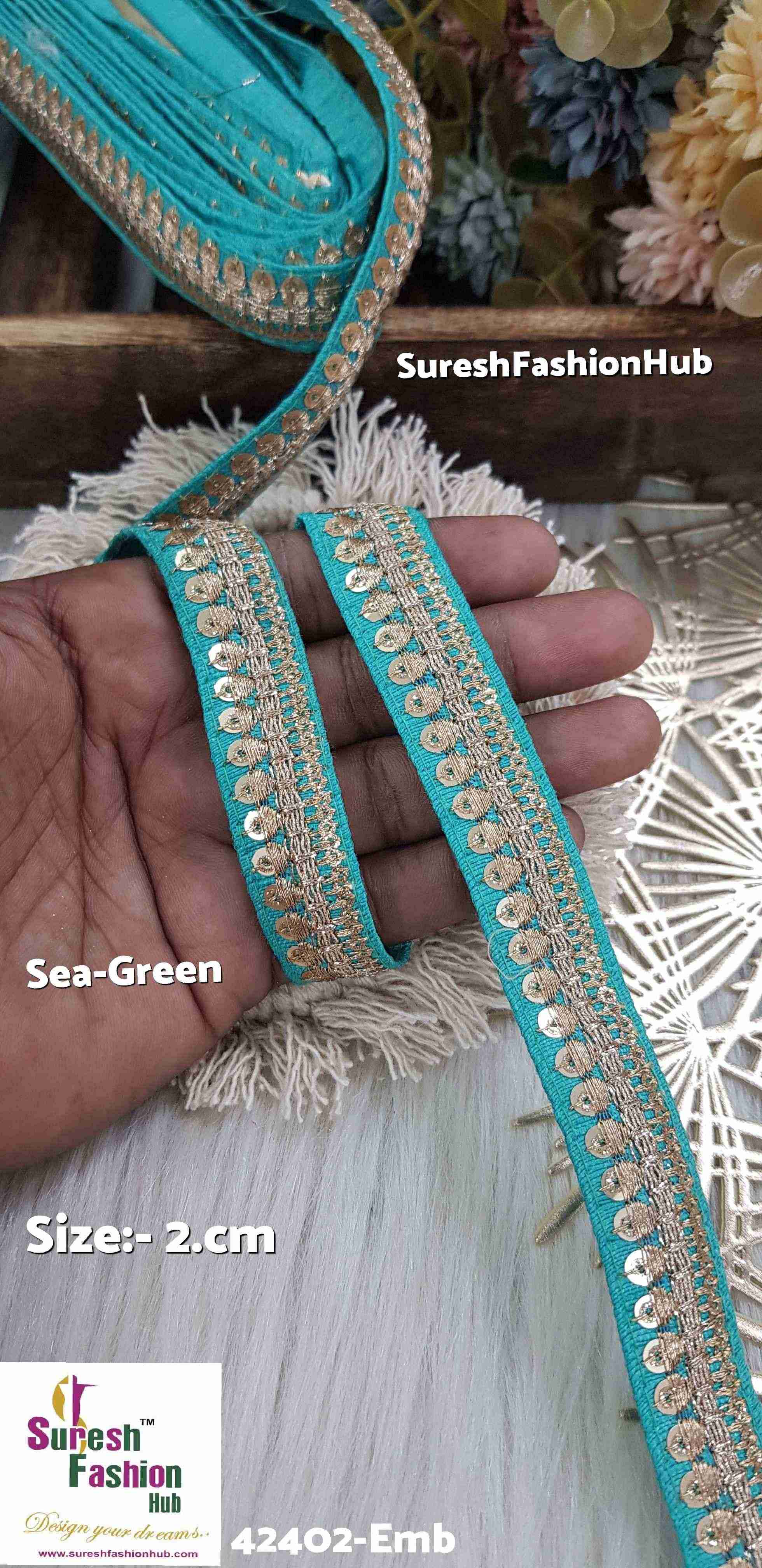 Vibrant Sea-Green Color Zari Embroidered Lace Roll