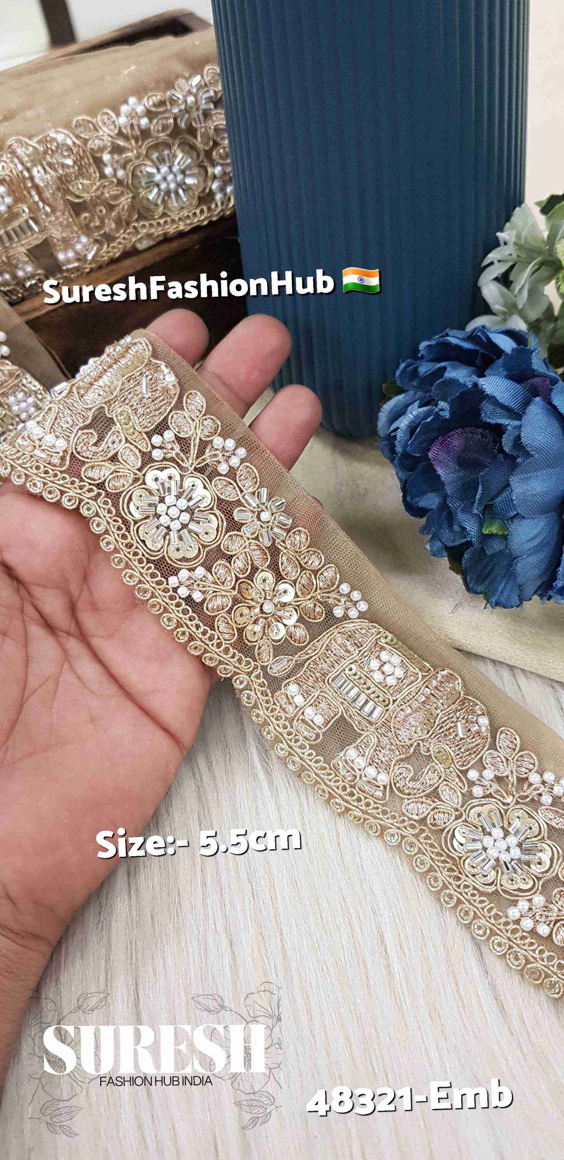 Pearl Gold Jungle Elephant Embroidery Lace