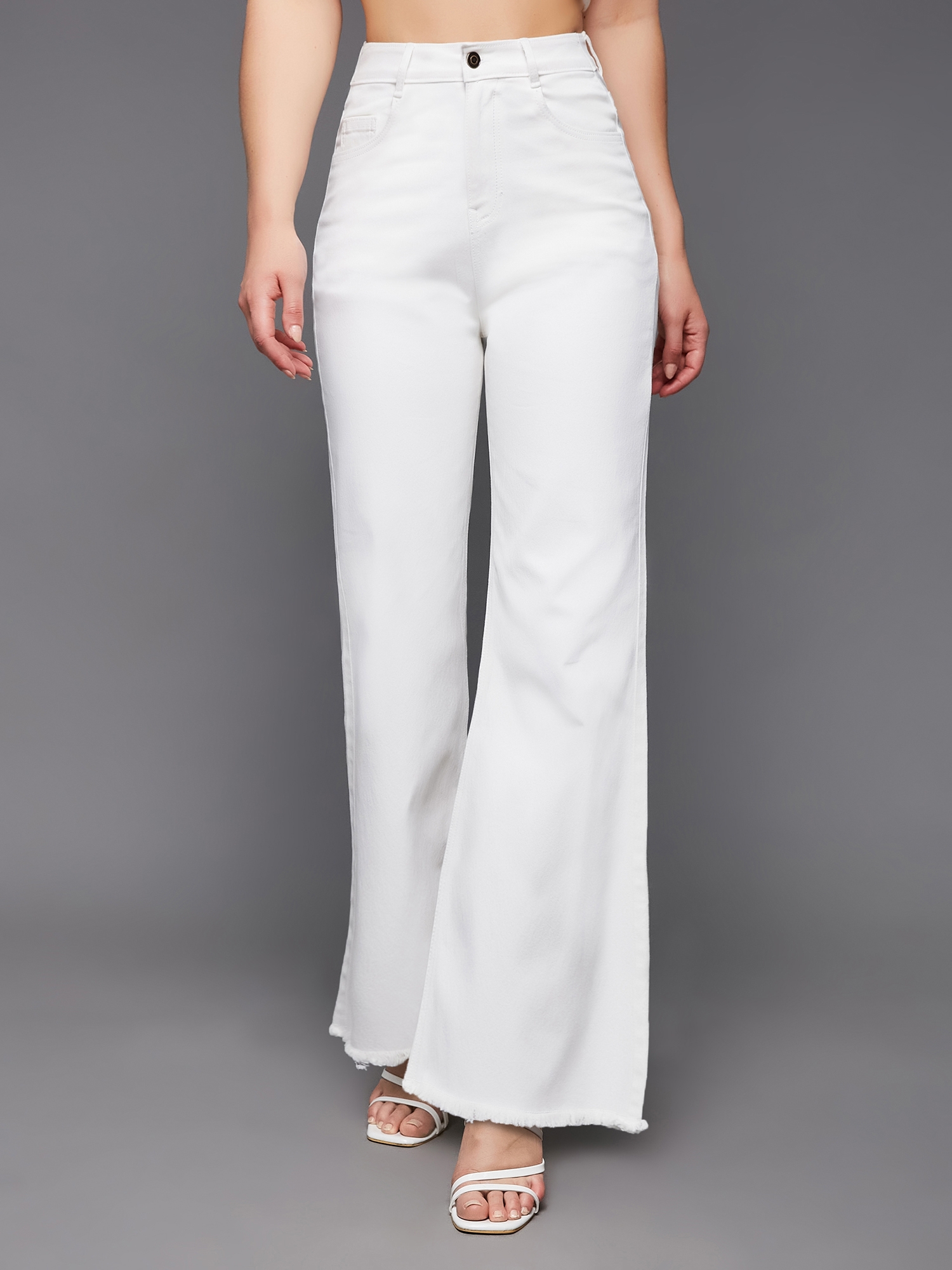 MISS CHASE | Women's White Solid Bootcut Jeans 0