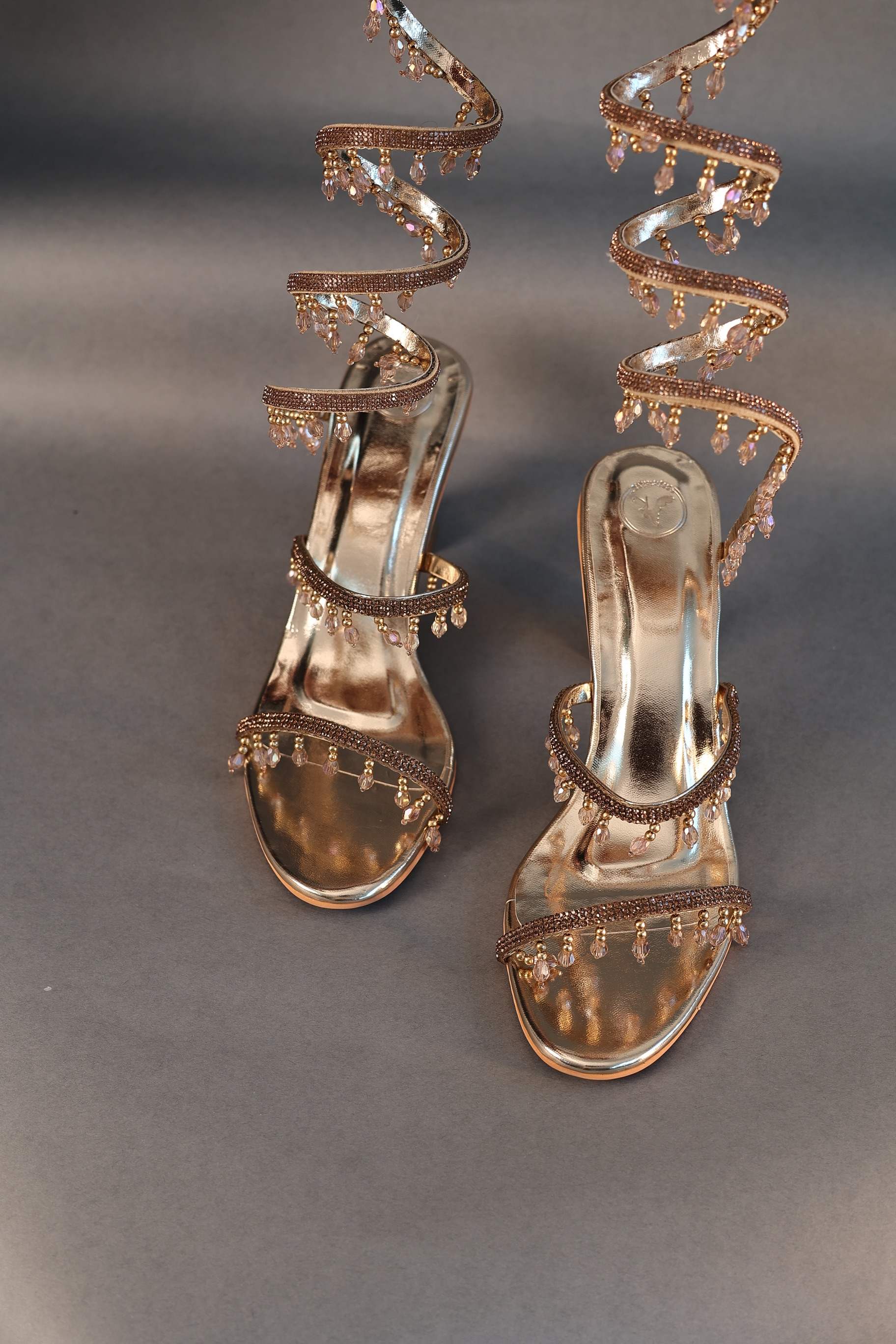 Champagne Gold Spring with Emblishment Heel Sandal