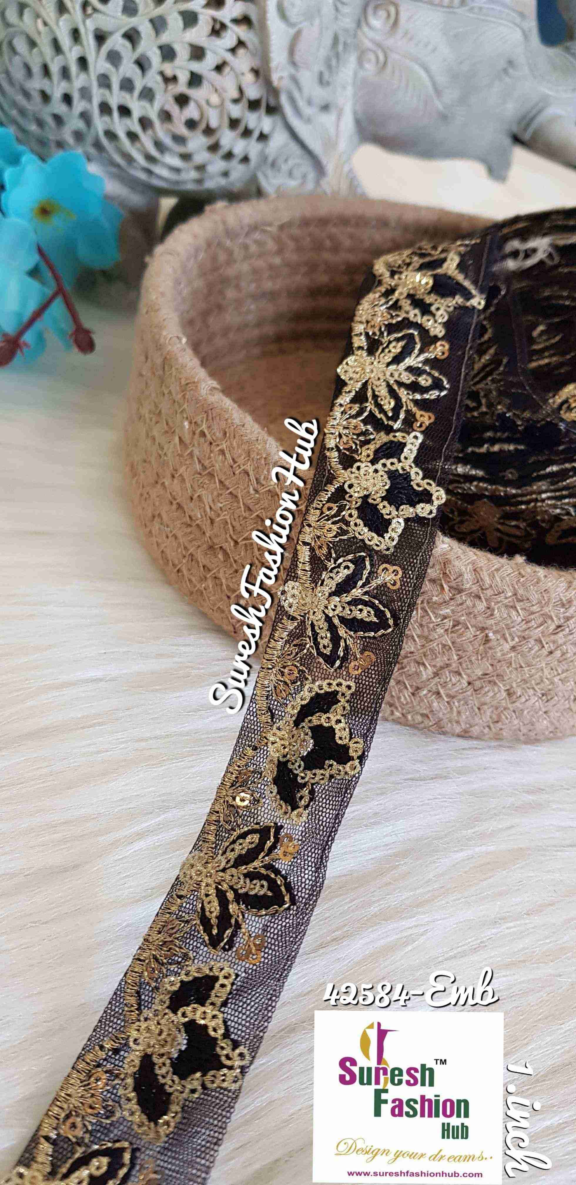 Leafy Loom Black Mesh Designer Trim