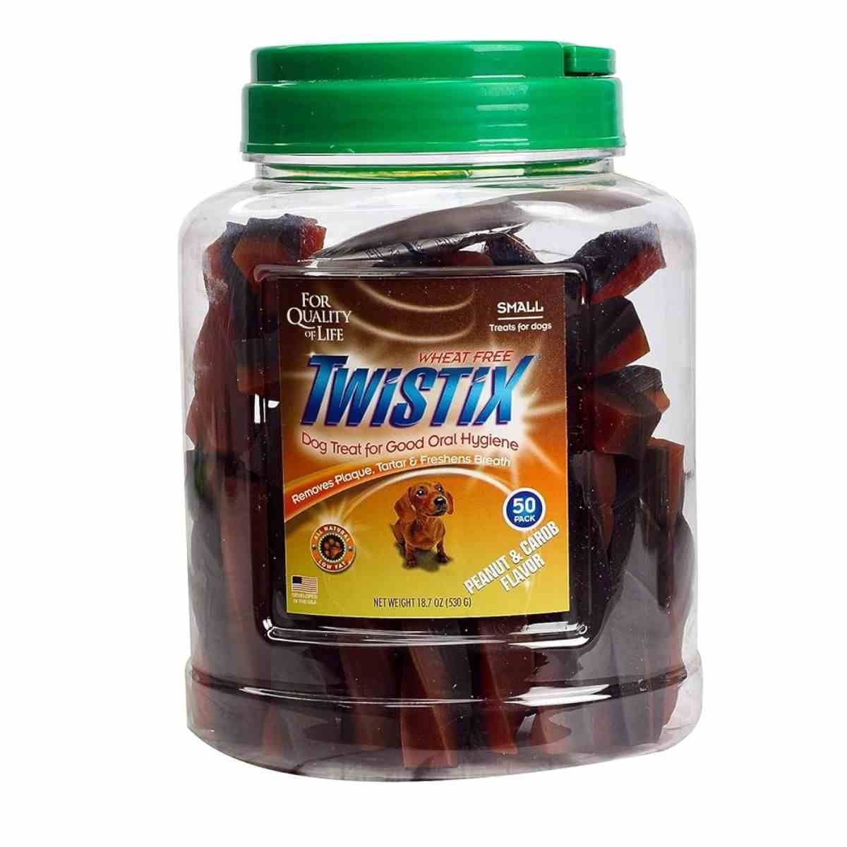 Twistix | Twistix Peanut & Carob Canister, Dog Treats - 50 Sticks