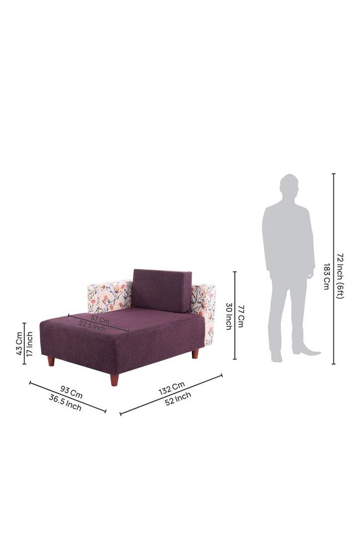 neudot Hailey Duet Fabric 1 Seater RHS Lounger in Floral Paradise Purple Colour