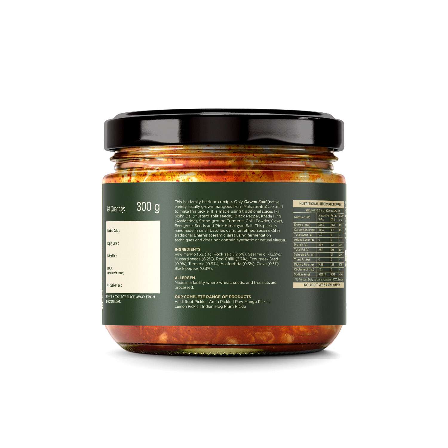 TBIF | Spicy Mango Pickle Handmade with Native Gavran Kairi | Wood-Pressed Sesame Oil | 300 g