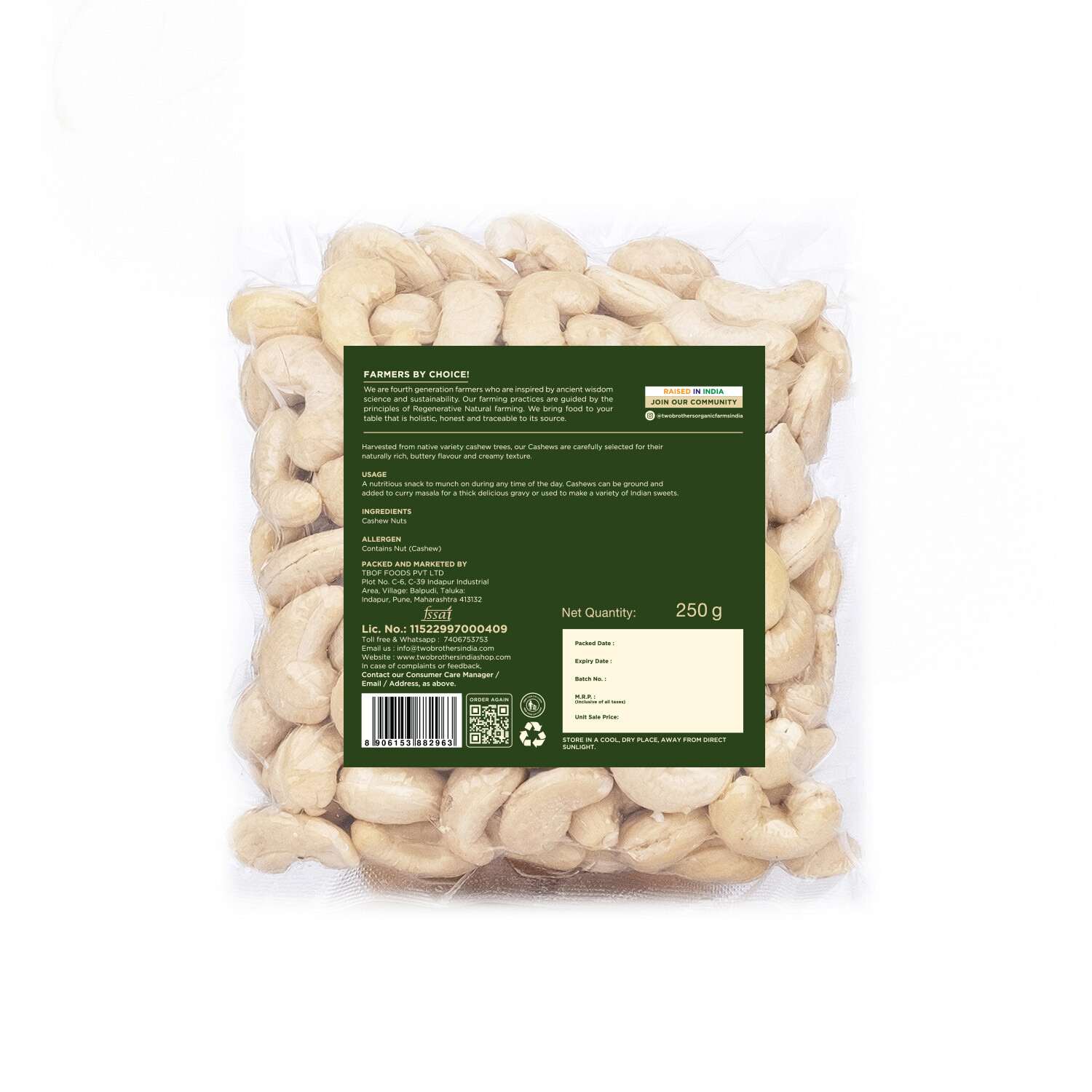 TBIF | Raw Cashew Nuts | Whole, Naturally Grown, Buttery & Crunchy | 350 g