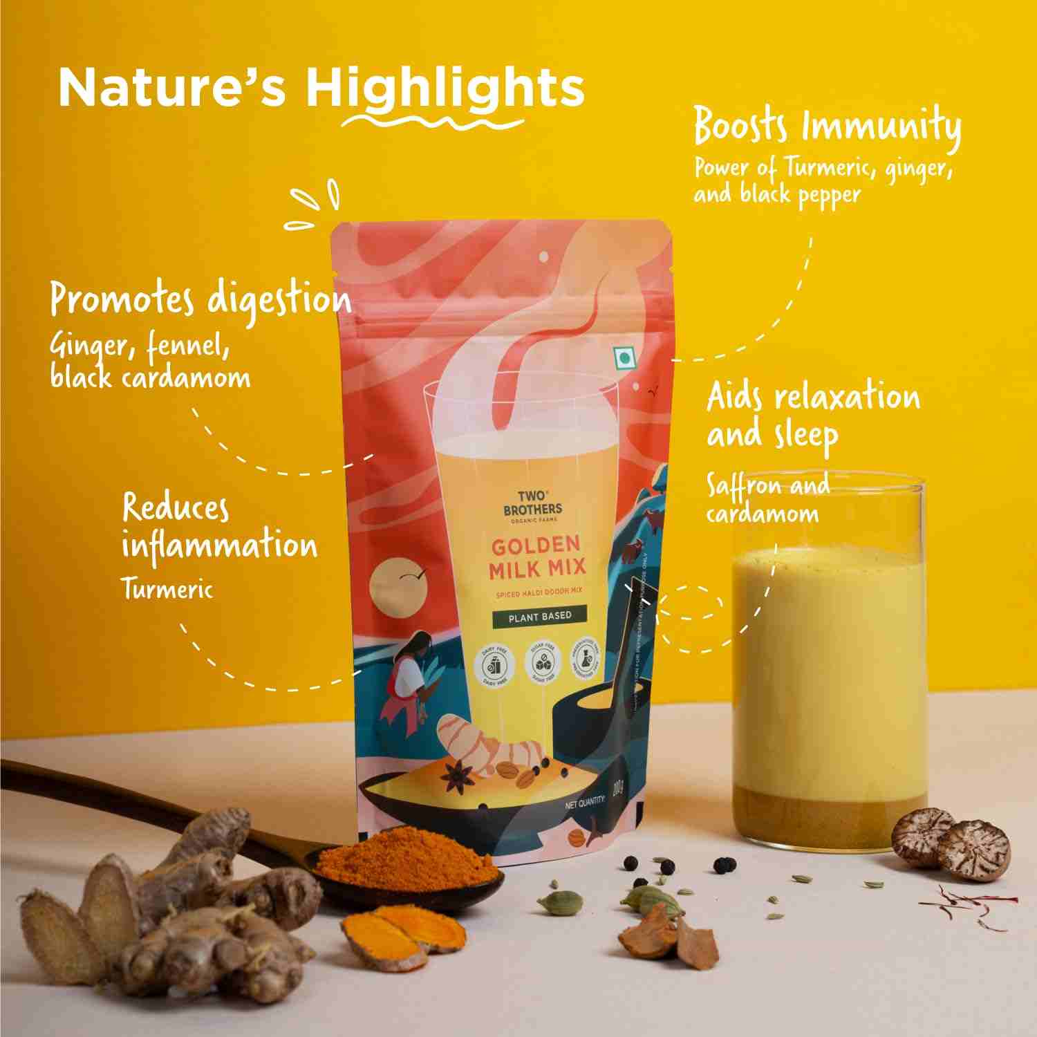 TBOF | Golden Milk Powder | Organic, Sugar Free, Preservative Free, No Additives Pure Wellness | 200 g