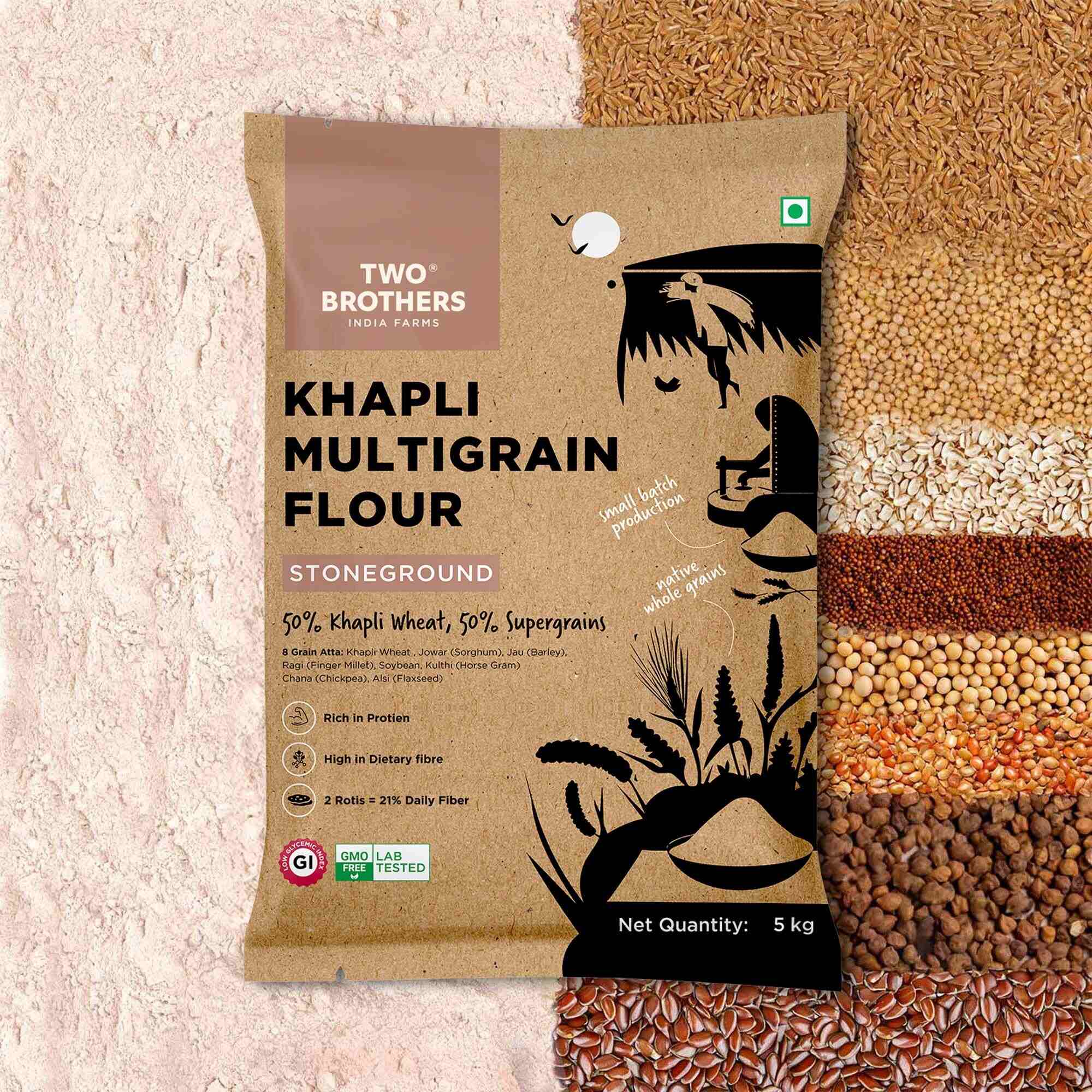 TBIF | Khapli Multigrain Atta | 8 Super Grains Flour Mix, Diabetic Friendly |High Fibre & High Protein | 5 kg