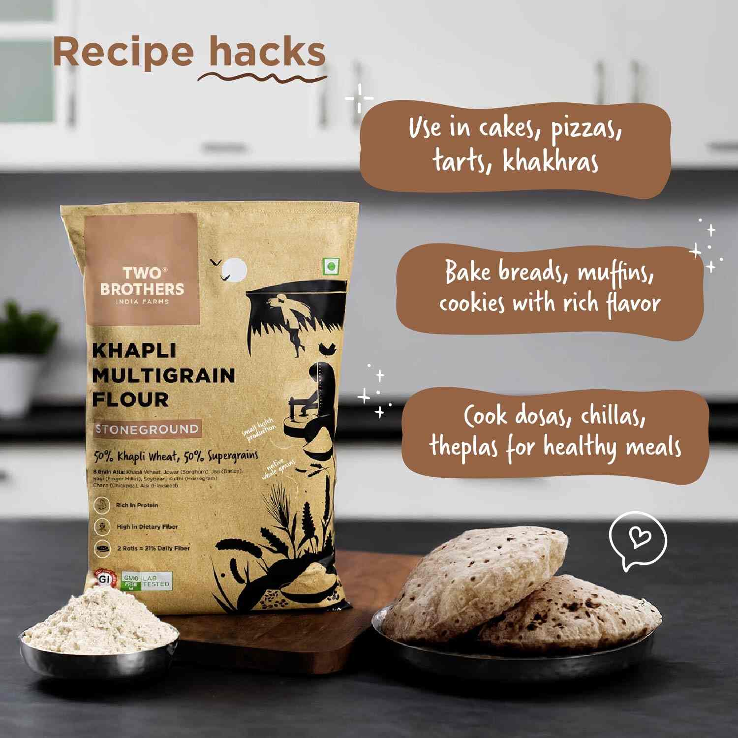TBIF | Khapli Multigrain Atta | 8 Super Grains Flour Mix, Diabetic Friendly |High Fibre & High Protein | 5 kg