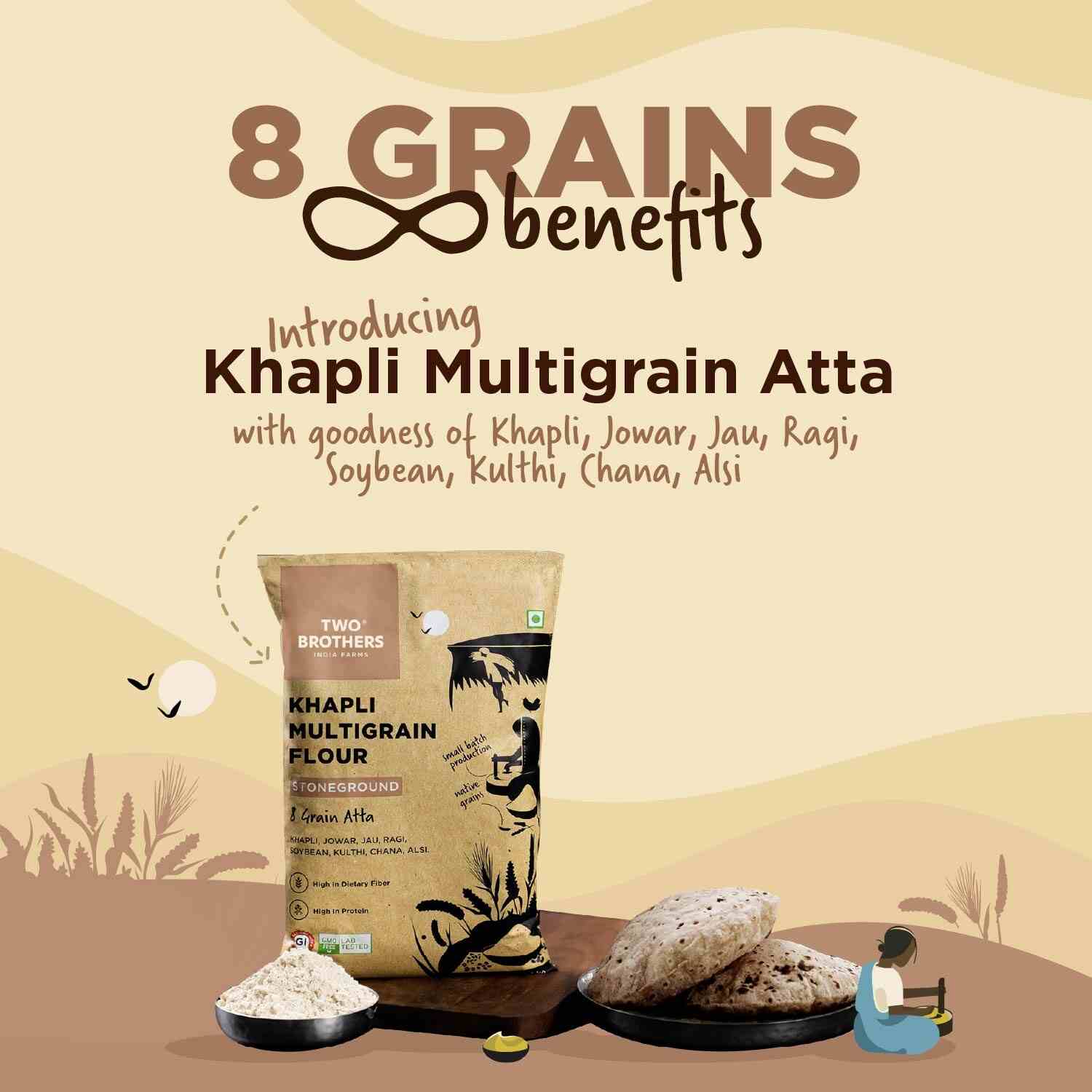 TBIF | Khapli Multigrain Atta | 8 Super Grains Flour Mix, Diabetic Friendly |High Fibre & High Protein | 5 kg