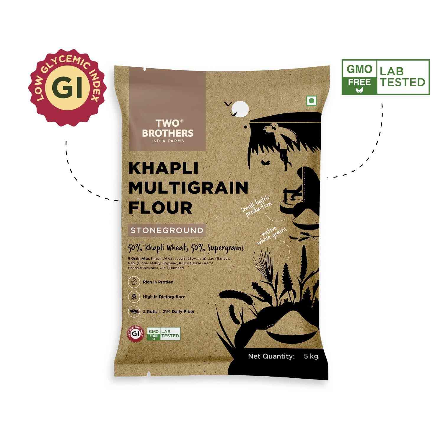 TBIF | Khapli Multigrain Atta | 8 Super Grains Flour Mix, Diabetic Friendly |High Fibre & High Protein | 5 kg