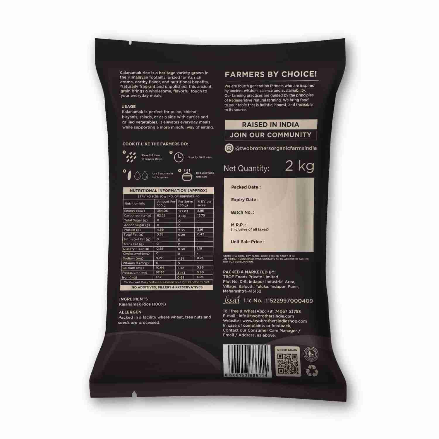 TBOF | Kalanamak Rice | Low GI, Diabetic-Friendly Native Aromatic Rice | Rich in Iron & Zinc | 2 kg