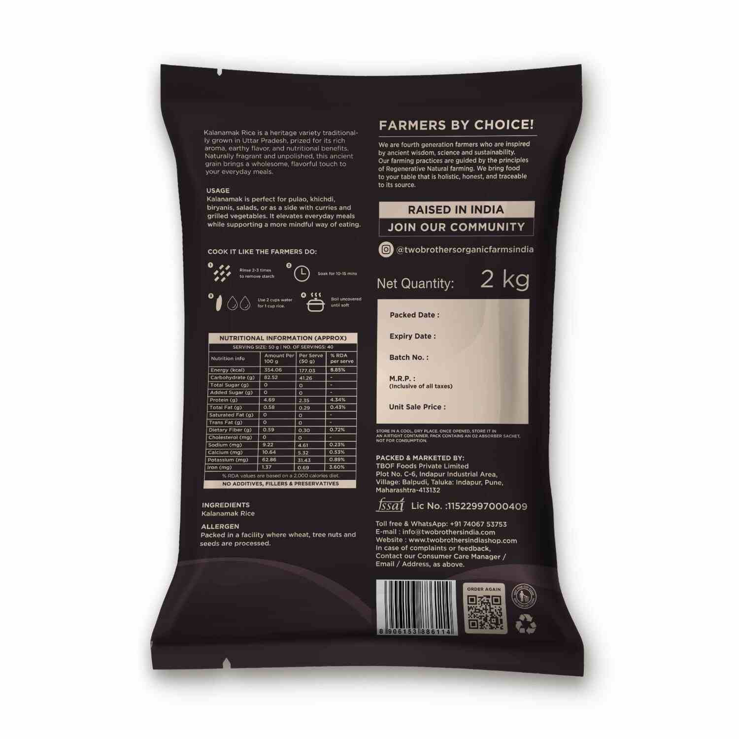 TBIF | Kalanamak Rice | Low GI, Diabetic-Friendly Native Aromatic Rice | Rich in Iron & Zinc | 2 kg