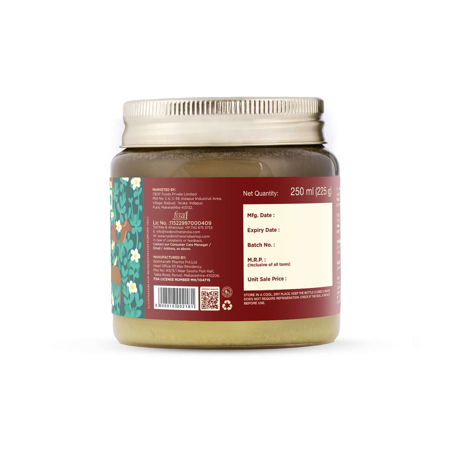 TBIF | A2 Gir Cow Ghee (Brahmi) | Cultured Cow Desi Ghee | Curd-Churned Bilona Ghee | 250 ml