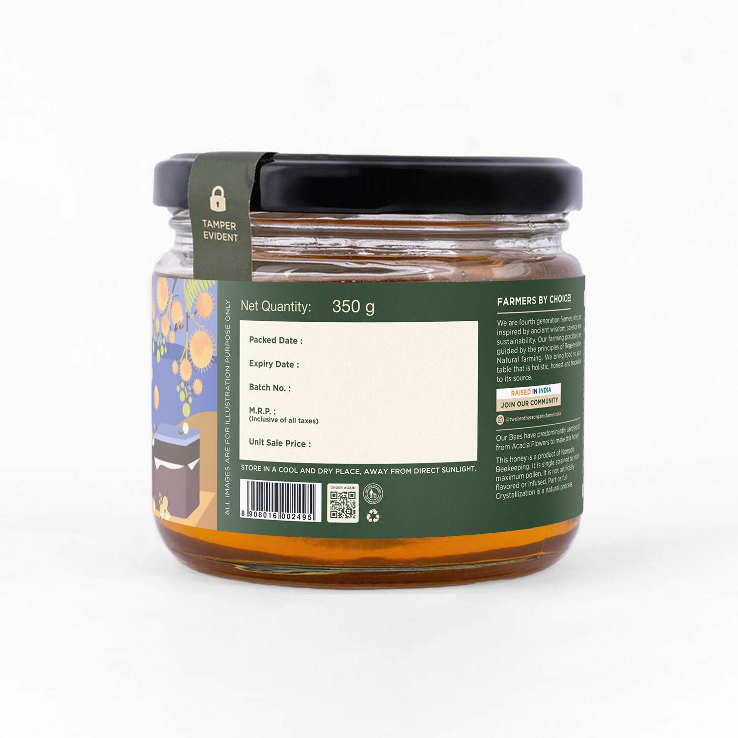 TBIF | Acacia Apiary Honey | Raw, Mono-Floral, Unfiltered & Unpasteurized | Natural, No Additives | 350 g
