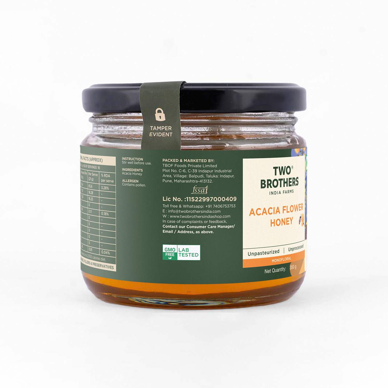TBIF | Acacia Apiary Honey | Raw, Mono-Floral, Unfiltered & Unpasteurized | Natural, No Additives | 350 g
