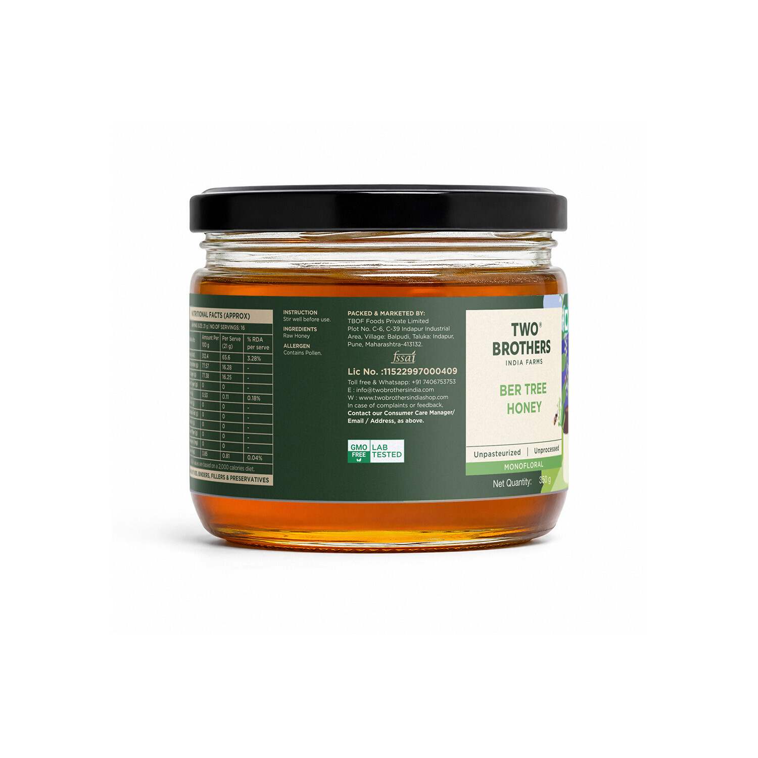 TBIF | Indian Berry Honey, Raw Mono-Floral Unfiltered | Rich in Pollen, Beeswax & Propolis | 350 g