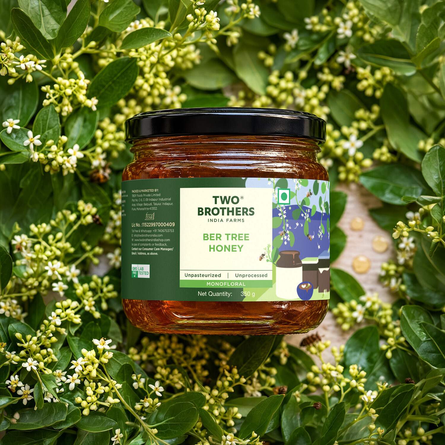 TBIF | Indian Berry Honey, Raw Mono-Floral Unfiltered | Rich in Pollen, Beeswax & Propolis | 350 g
