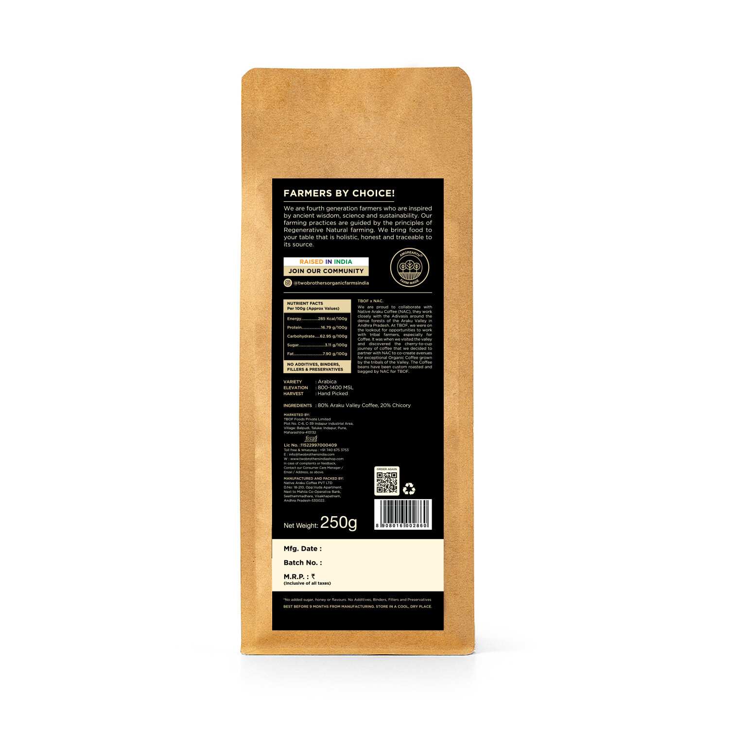 TBIF | Native Araku Valley Instant Coffee | Arabica & Chicory Blend, No Additives, Rich Flavor | 250 g
