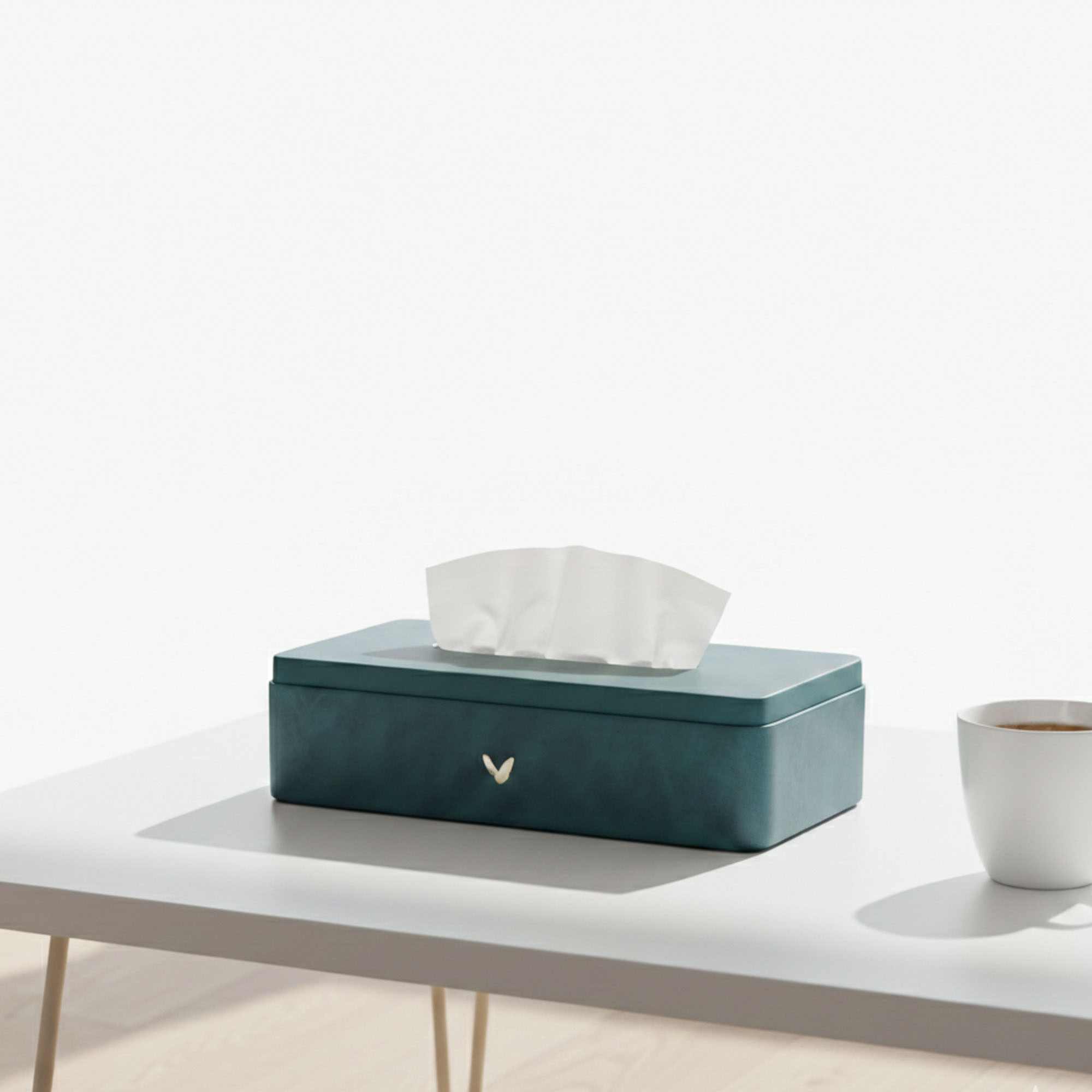 Tissue Box Holder for Home and Office in Premium Faux Leather | Size: 9.5 x 4.5 x 2.5(H) Inches | Moderno | Blue