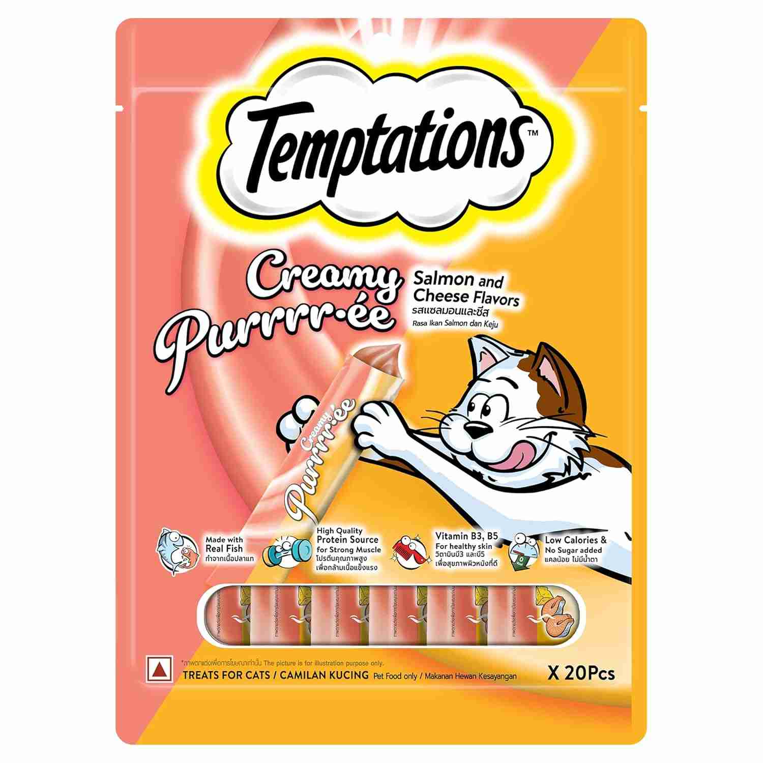 Temptations Creamy Purrrree Salmon & Cheese Cat Treats, 240 g (20 x 12gm)