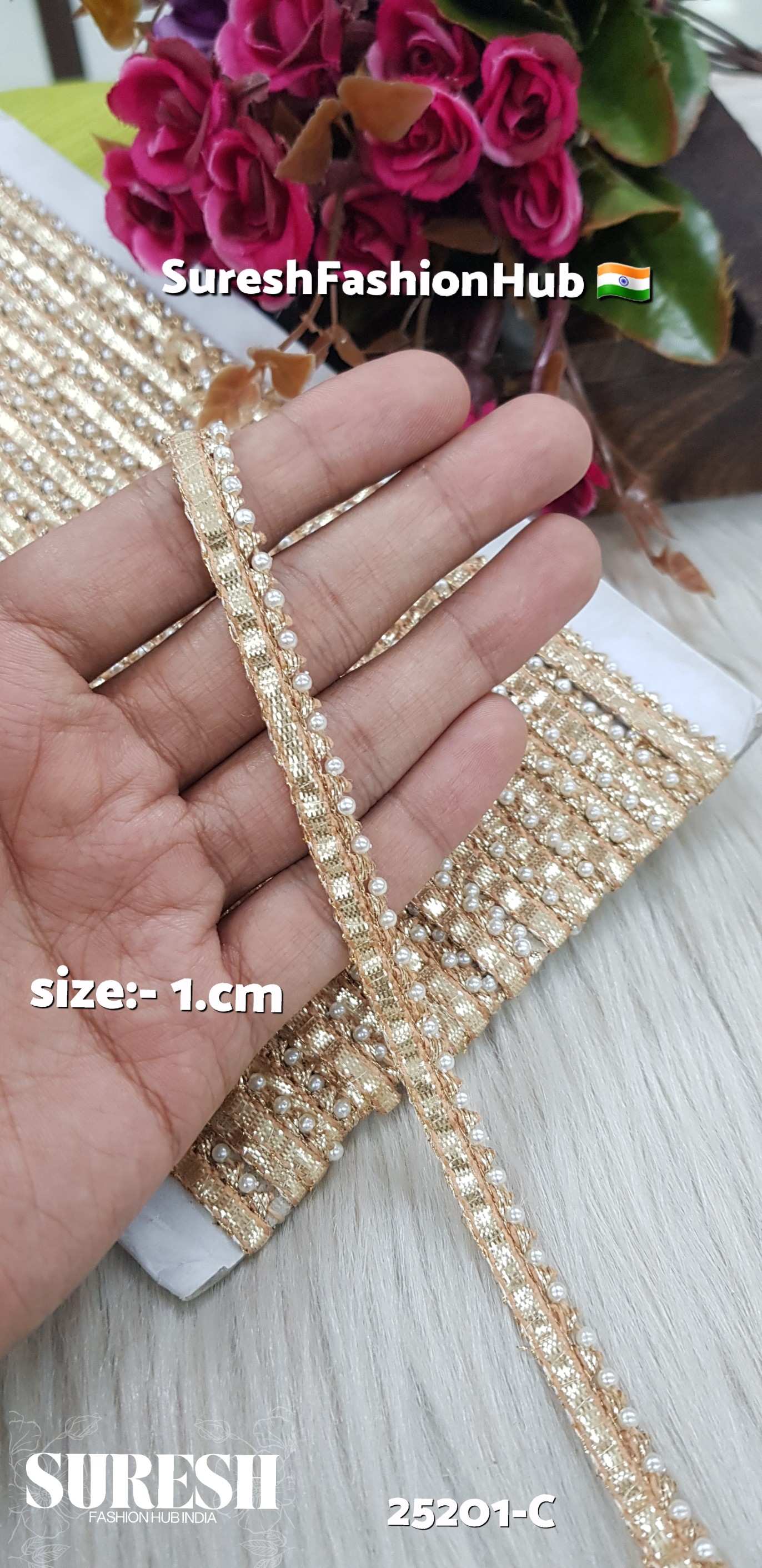 25201-C Pearl Moti Samosa Jhalar Lace
