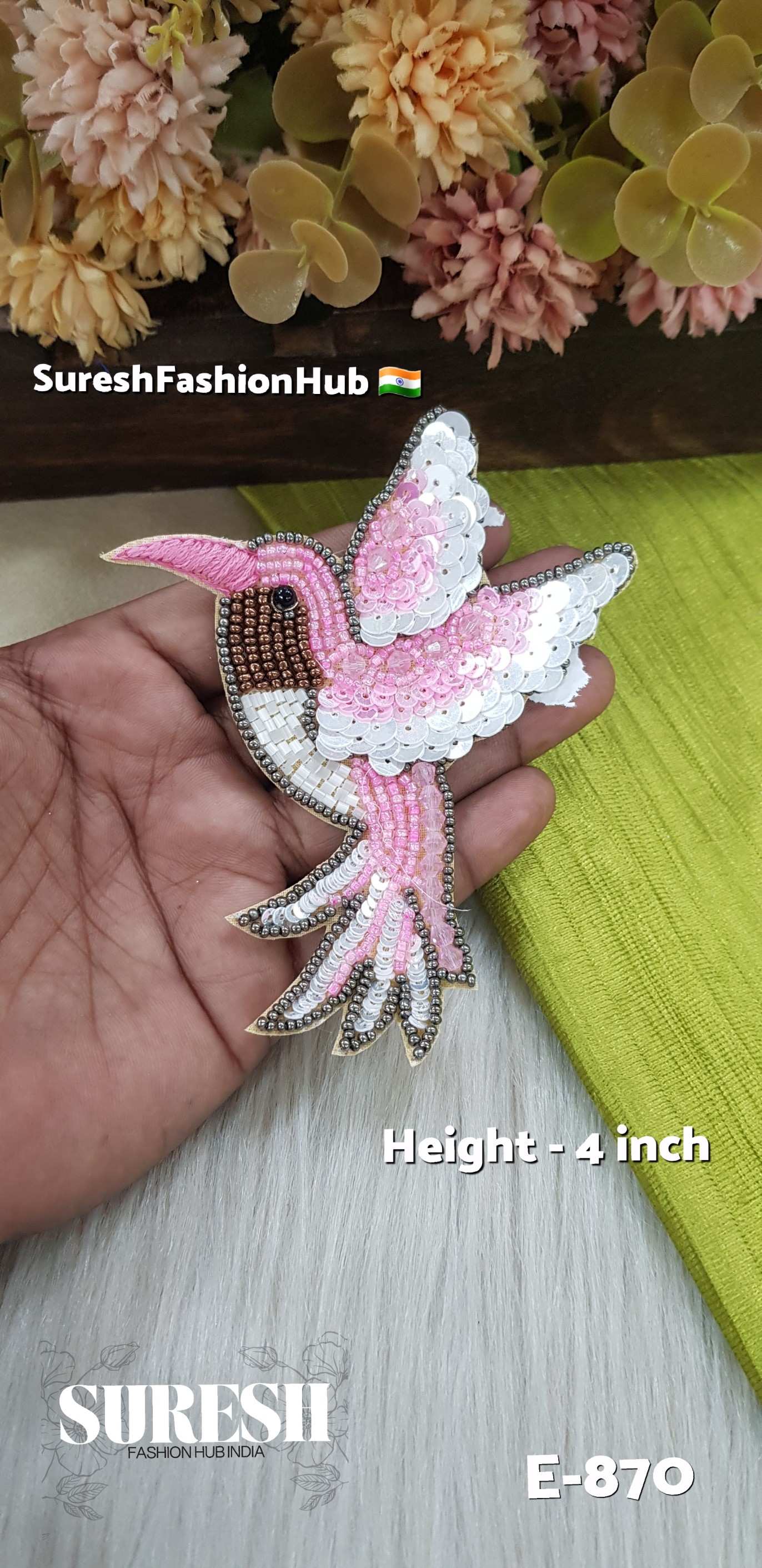 E-870 Pink Right Side Flying Bird Patch