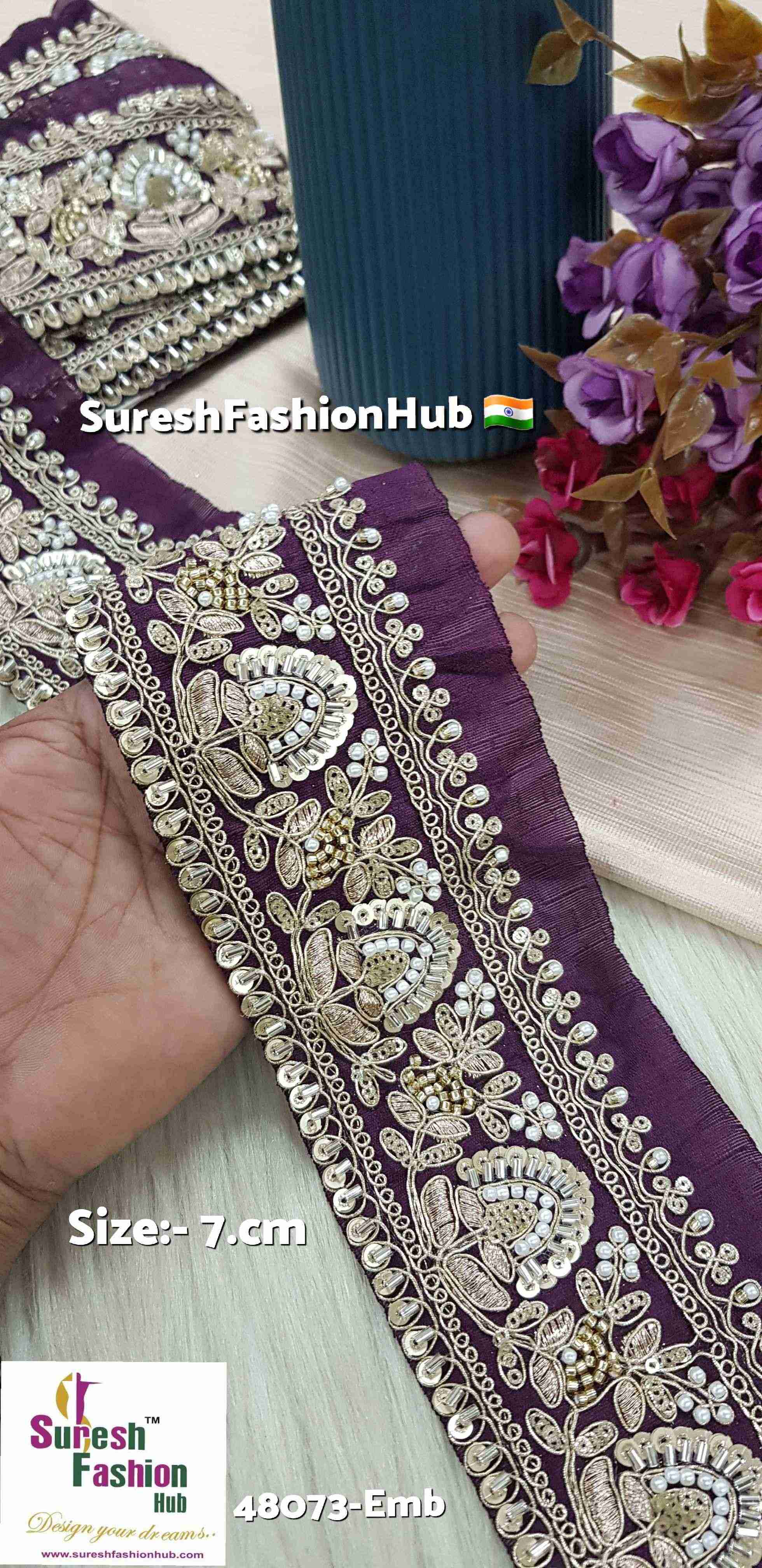 Wine Pearl Gold Embroidery Floral Border Lace