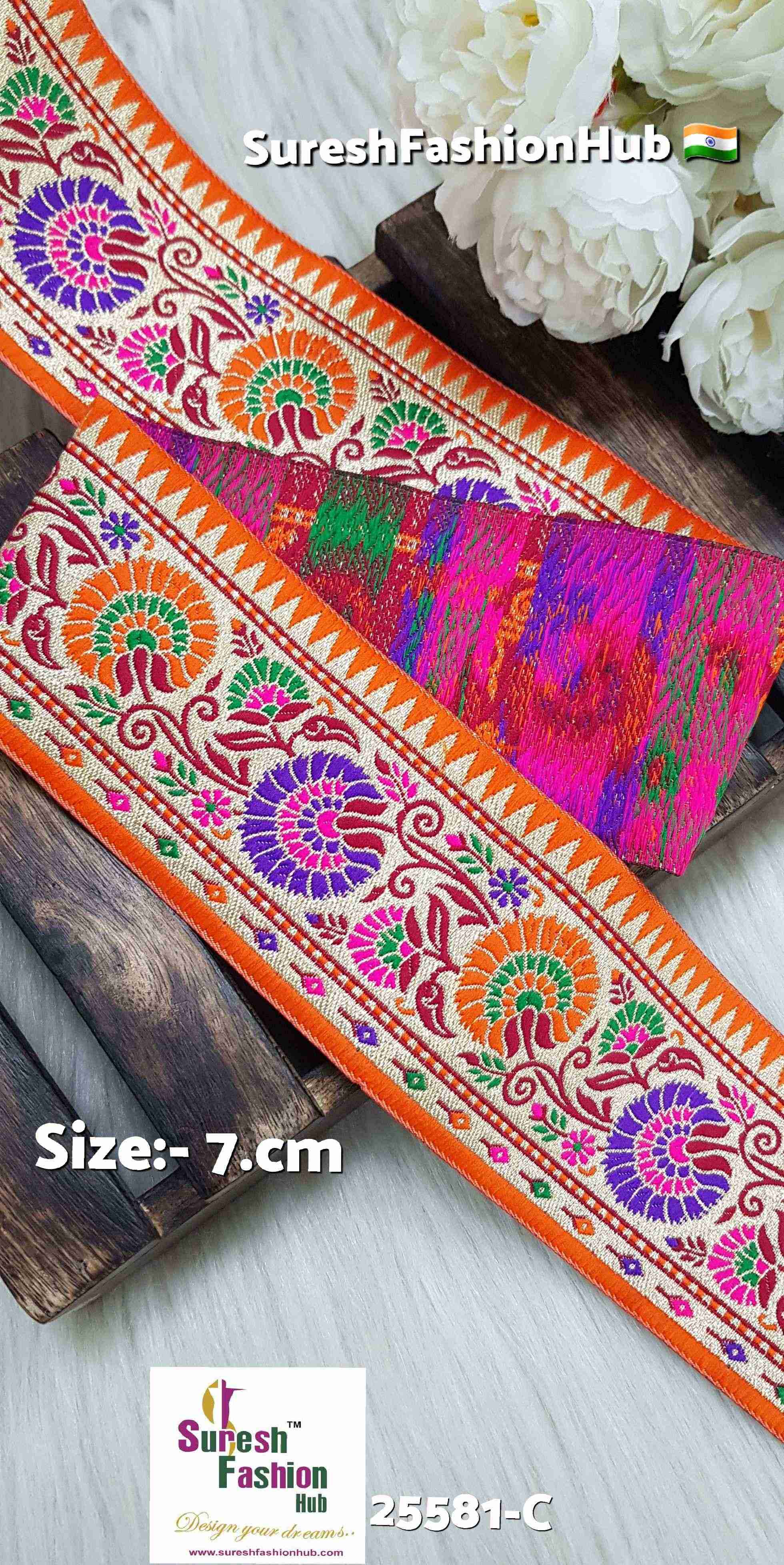  Orange Elite Floral Banarasi Lace