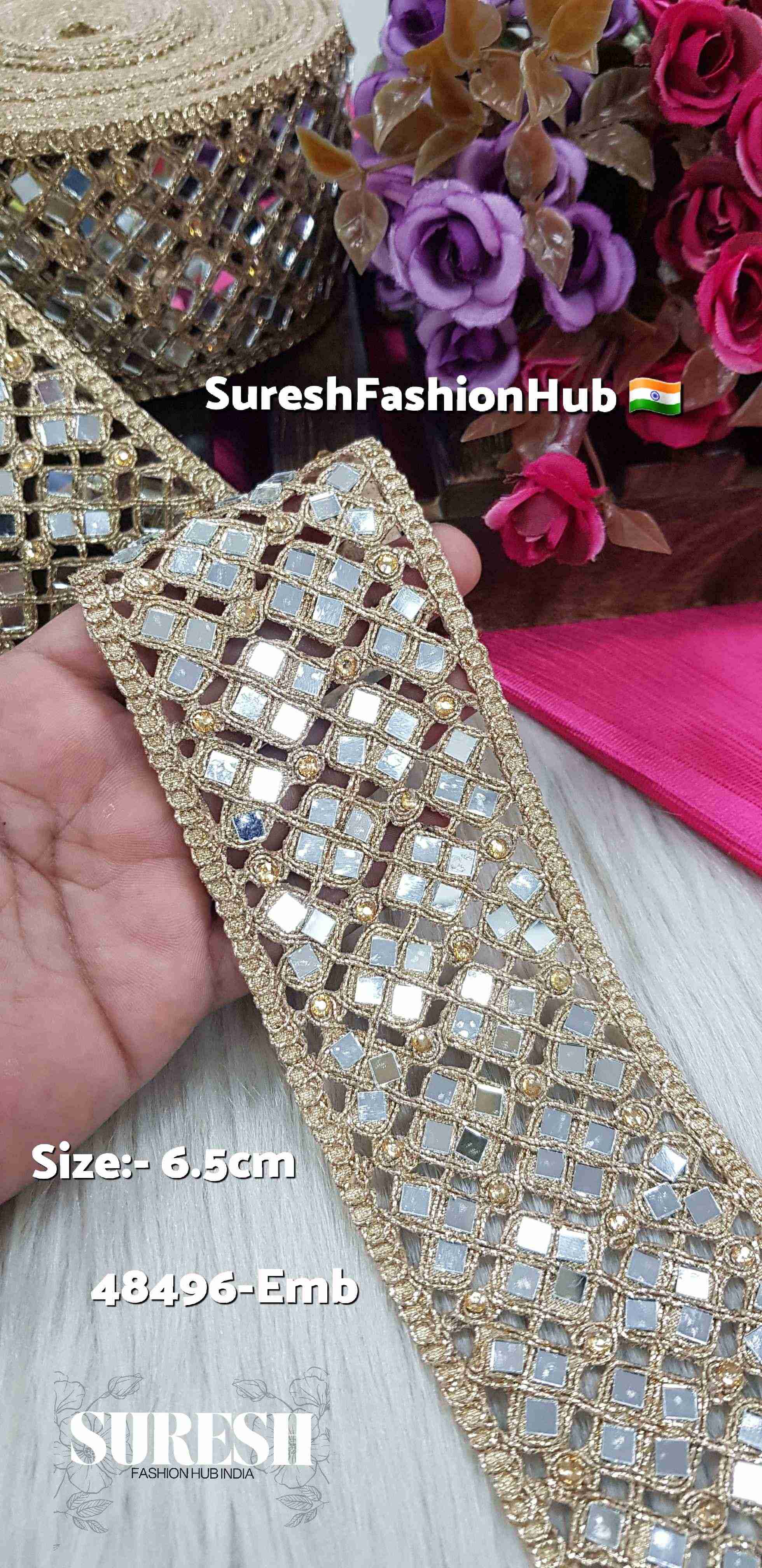 Glitter SquareStone Cutwork Mirror Lace – 48496-Emb