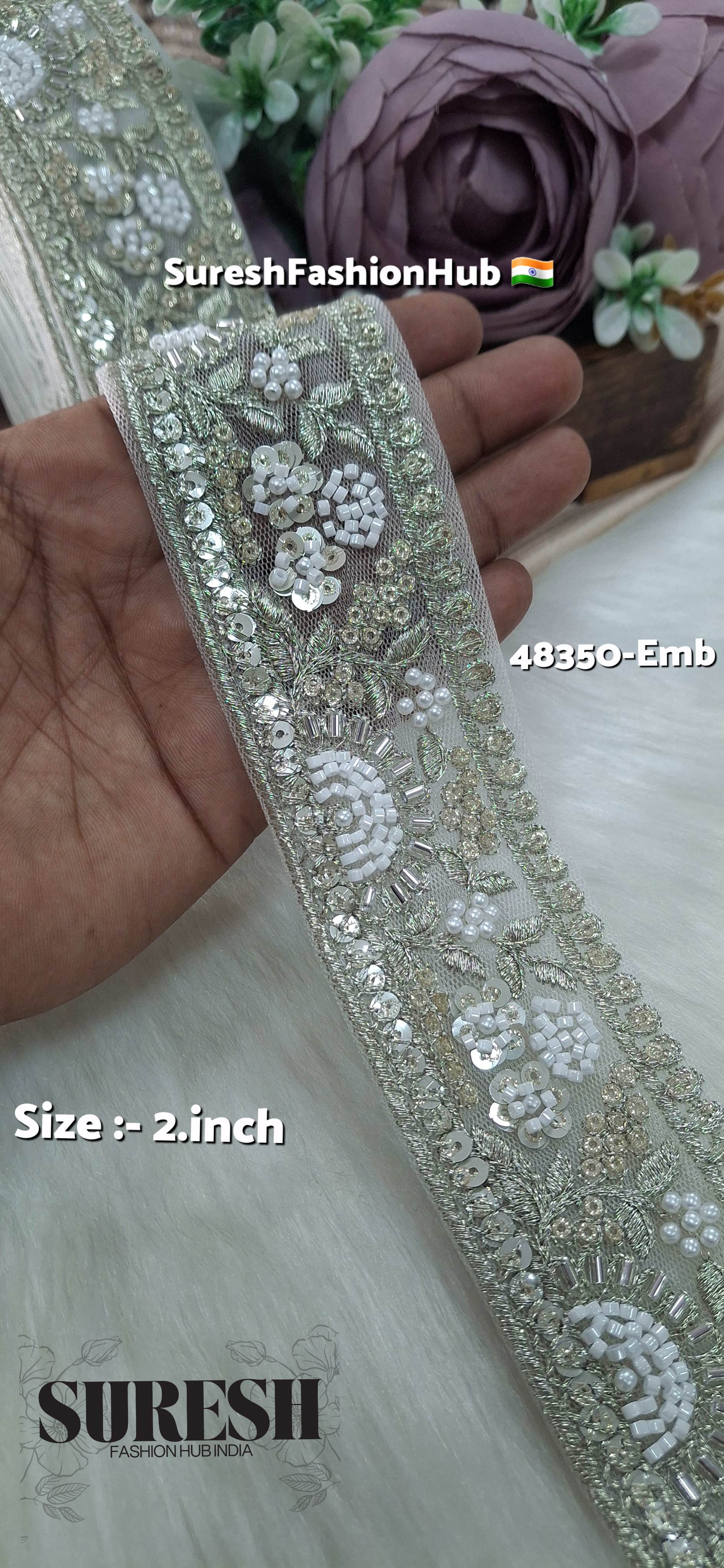 Offwhite PearlGlow Floral Net Embroidered Lace