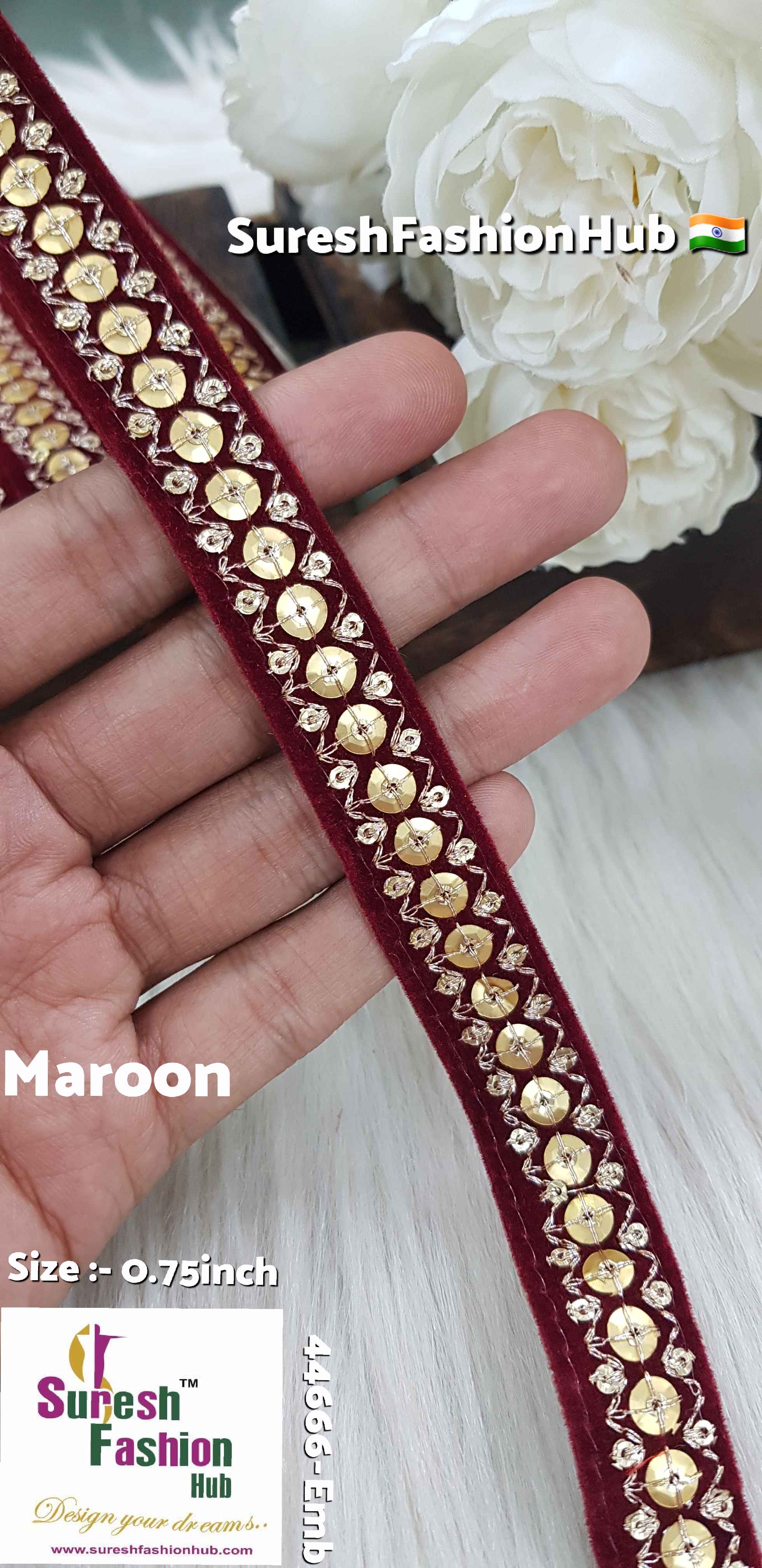 Maroon Velvet Jari Sequin Lace