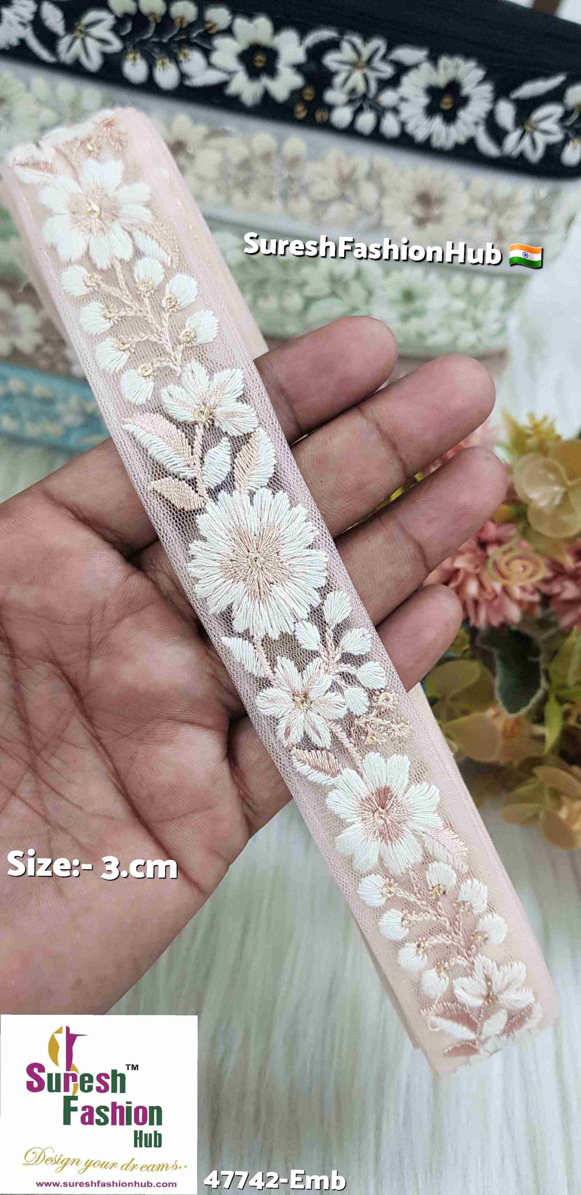 Peach Floral Embroidery Lace