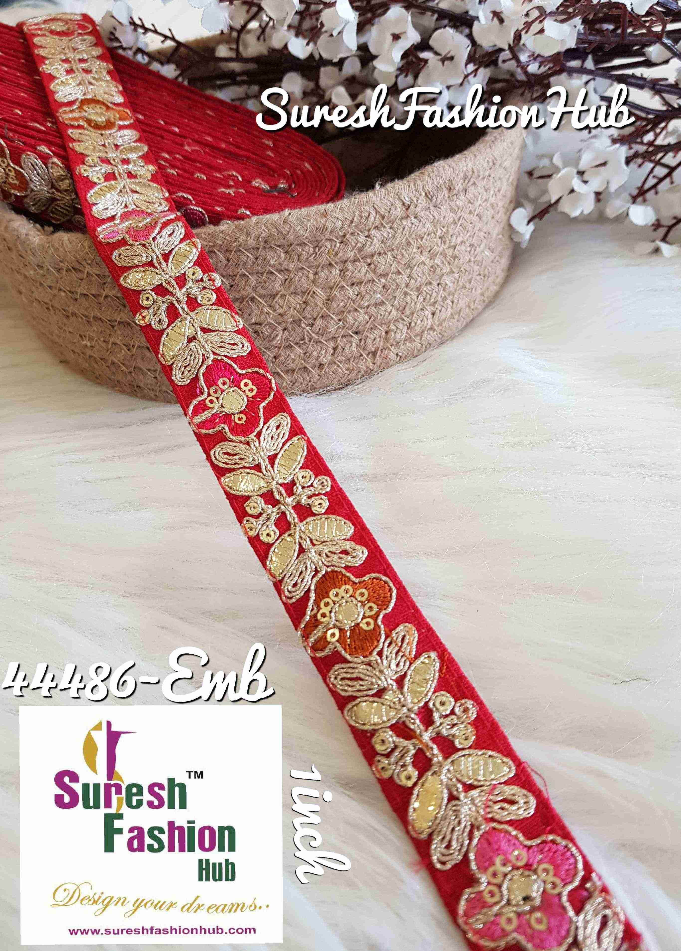 Red Leaves And Flowers Gota Patti Trim