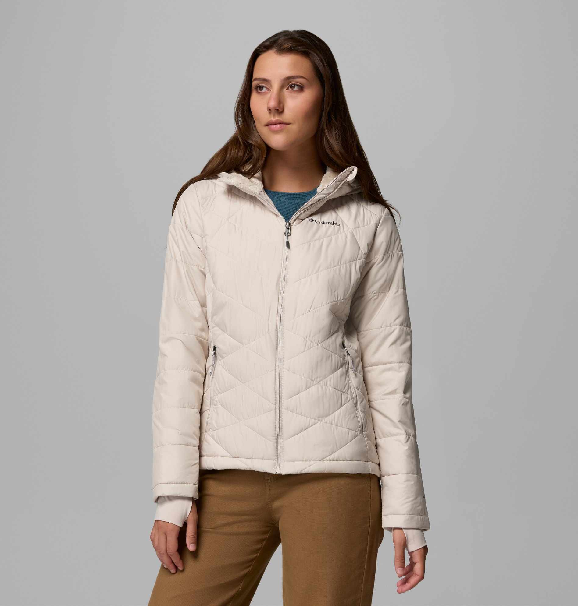 Women Beige Heavenly Hooded Omni Heat Jacket