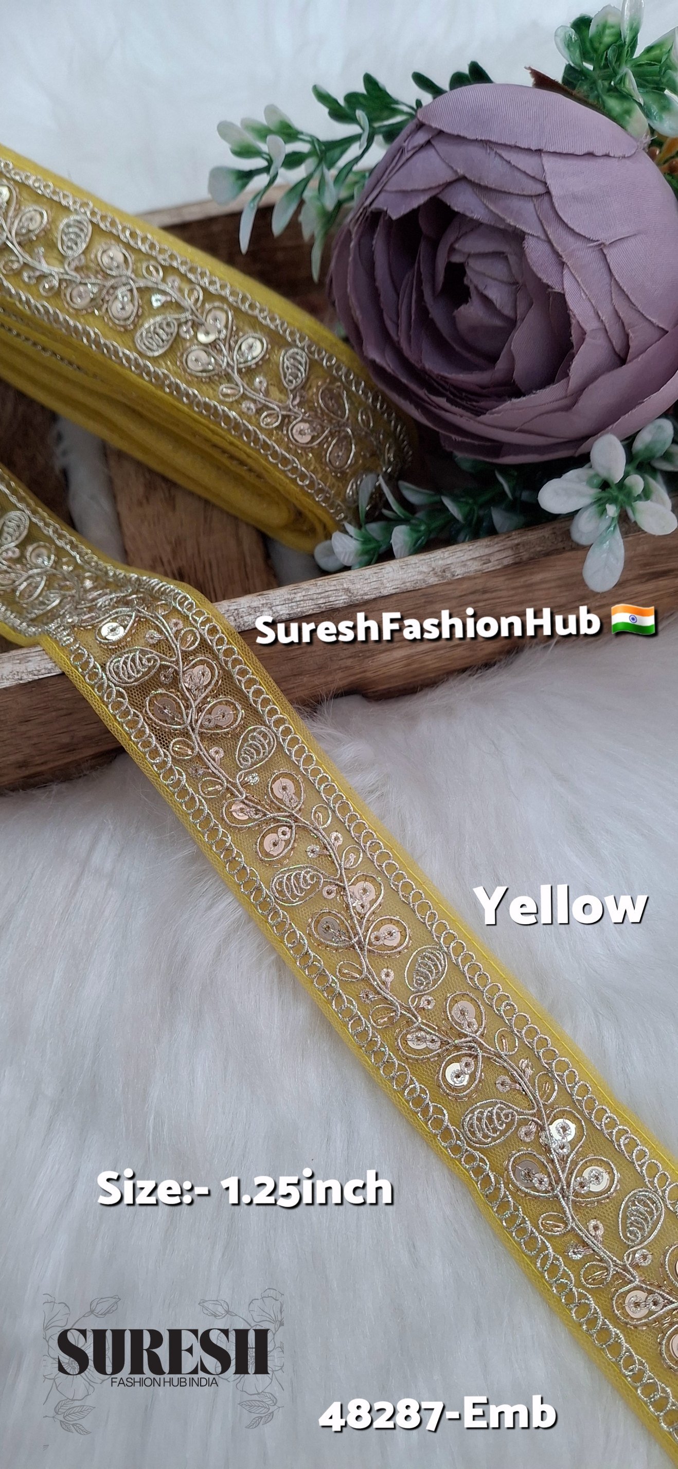 Yellow Pearl Dori Zari Embroidery Border Lace