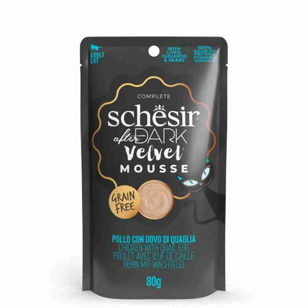 Schesir After Dark Velvet Mousse for Cat Chicken with Quile Egg, 80g