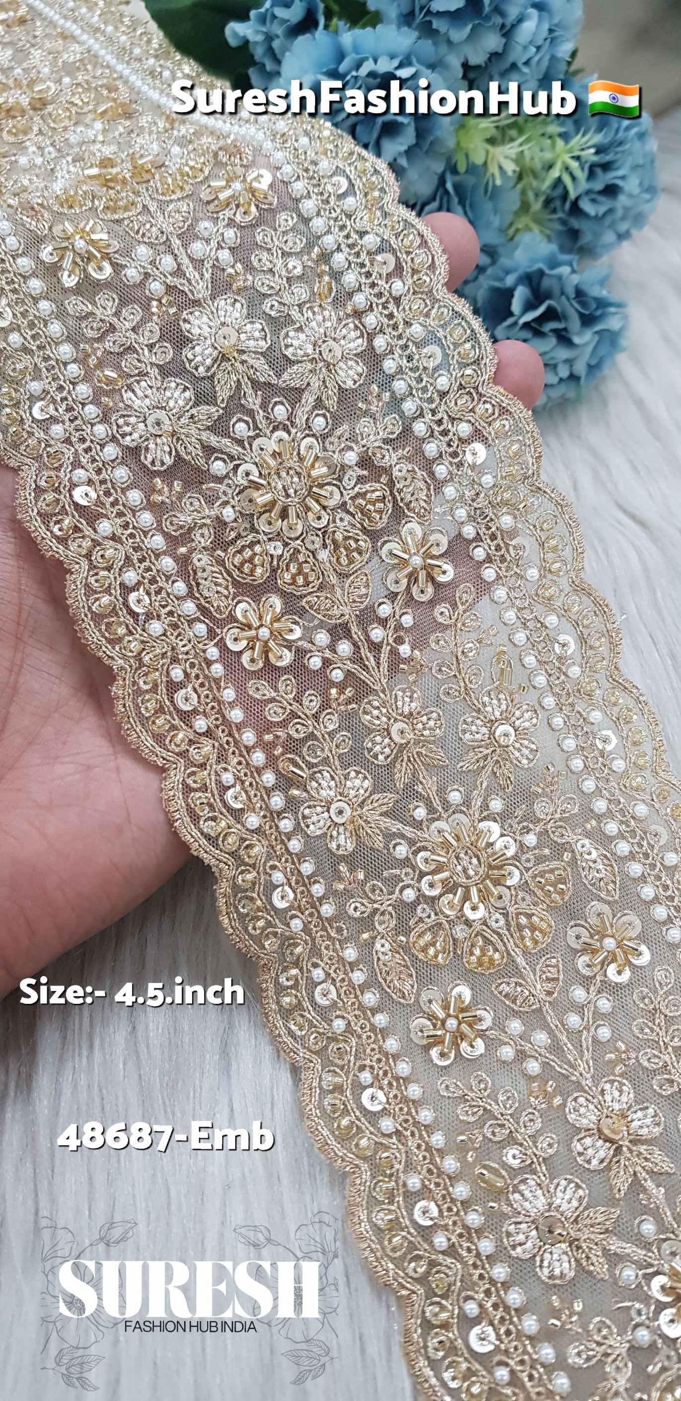 Golden Double Scalloped Floral Border – 48687-Emb