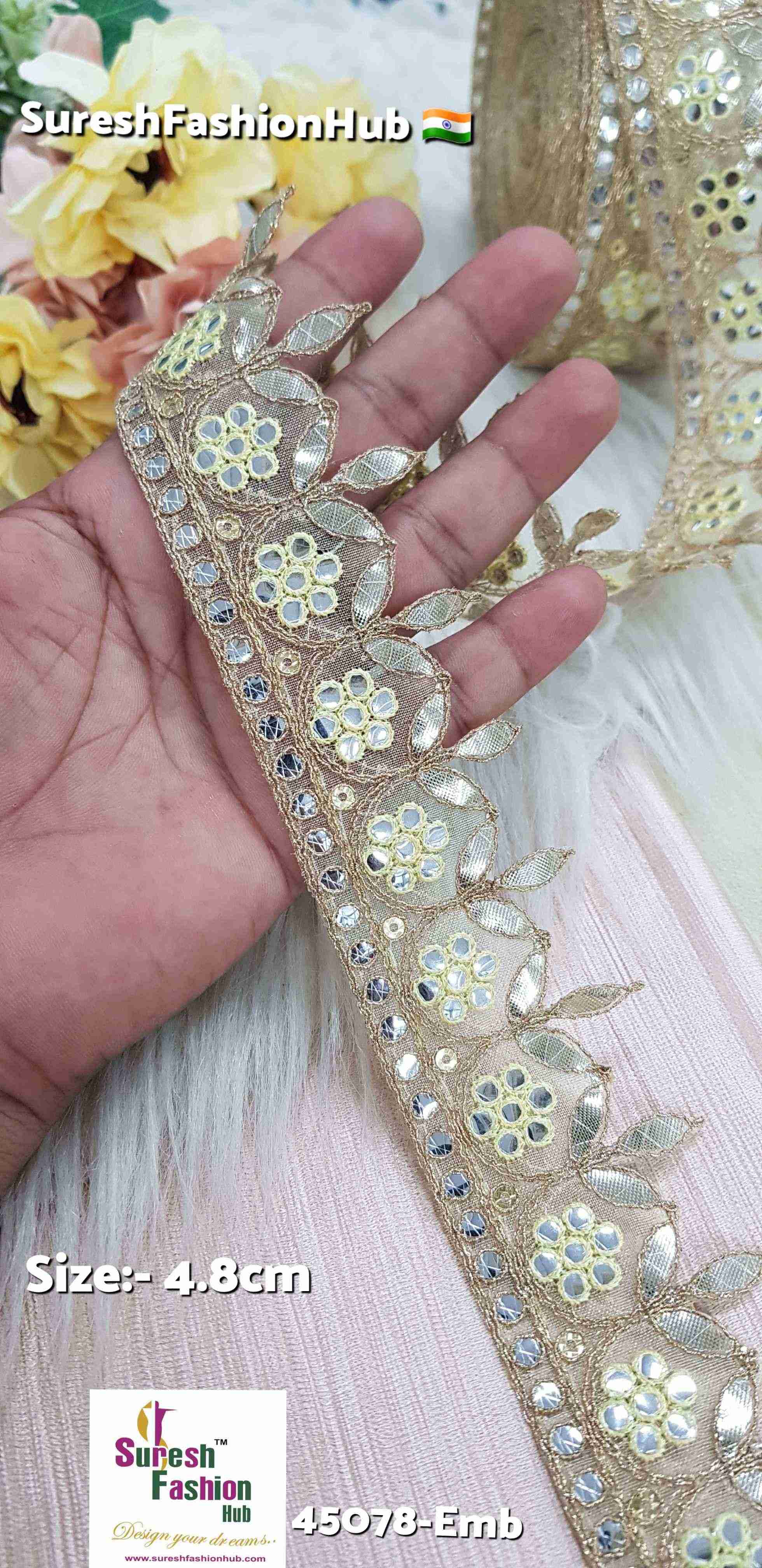 Lemon Mirror Bloom Single Cut Gota Lace Designer Laces Suresh Fashion Hub India