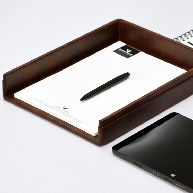 A4 Paper Tray / Letter Tray | Faux Leather | Classic | Brown